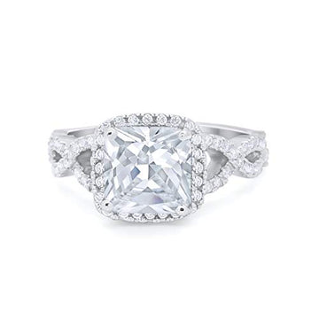 Halo Cushion Cut Wedding Bridal Ring Round Simulated CZ 925 Sterling Silver